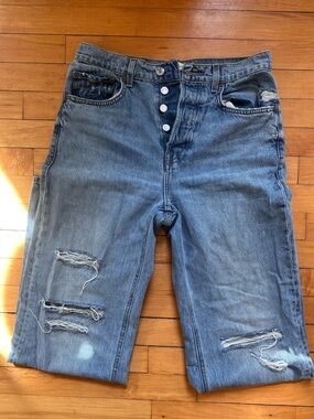 GRLFRND high rise loose straight ripped jean